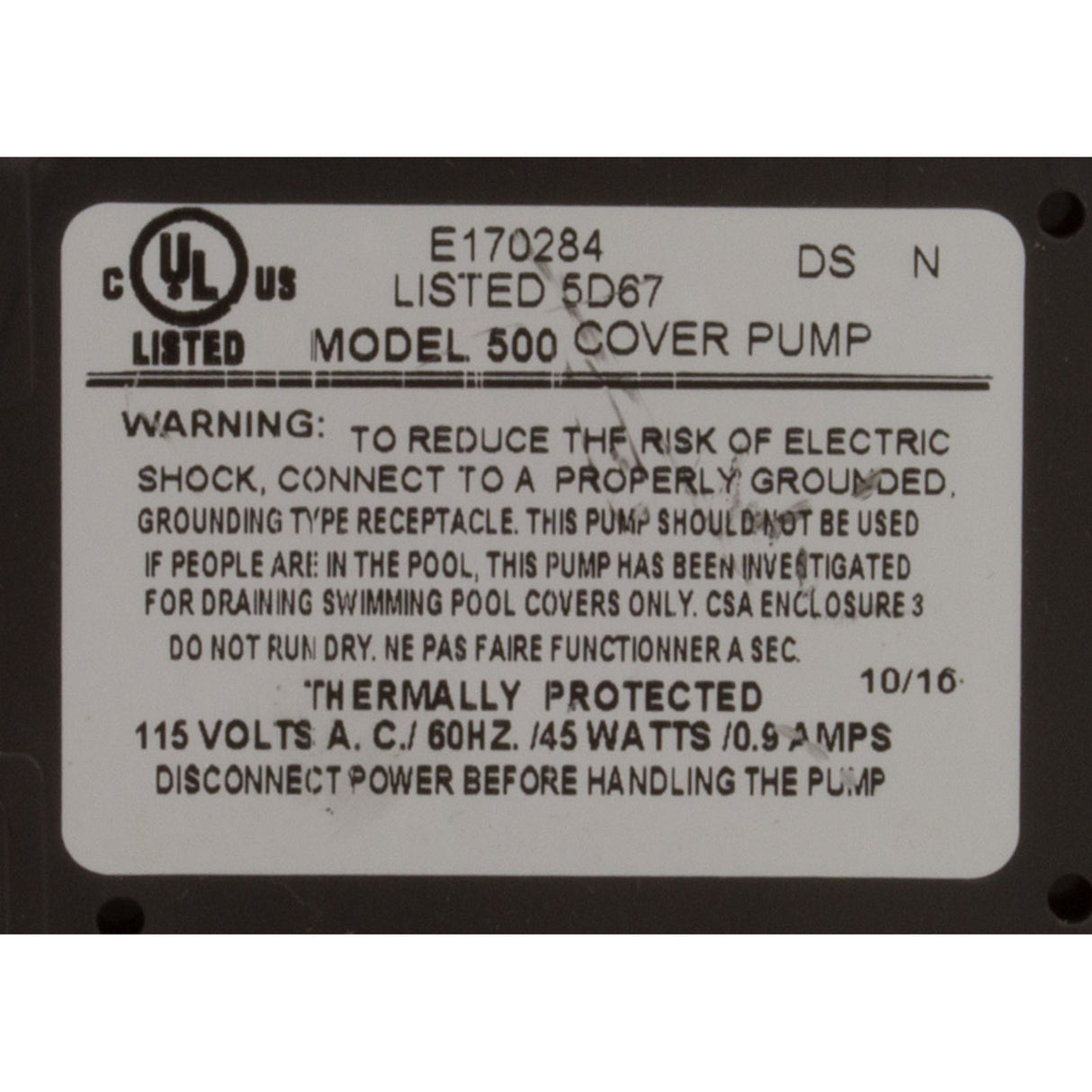 Pump, Submersible, Danner Cover Care Model 500, 45W, 3/4"GHT : 02555 - Danner Manufacturing Inc - 025033025554 - PartsForSpas.com
