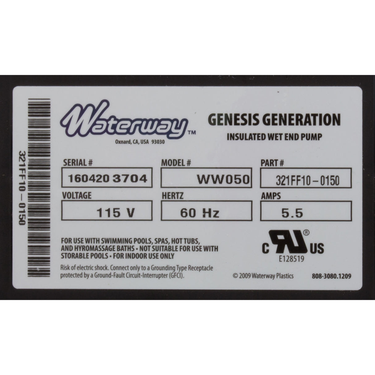 Pump, Bath, WW Genesis, 5.5A, 115v, 1-1/2", w/Rubber Pads, OEM, AS : 321FF10-0150 - Waterway Plastics - 806105400413 - PartsForSpas.com
