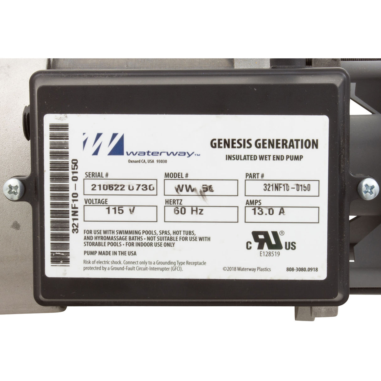 Pump, Bath, Waterway Genesis, 13.0A, 115v, 1-1/2", OEM, AS : 321NF10-0150 - Waterway Plastics - 806105400499 - PartsForSpas.com