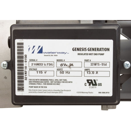 Pump, Bath, Waterway Genesis, 13.0A, 115v, 1-1/2", OEM, AS : 321NF10-0150 - Waterway Plastics - 806105400499 - PartsForSpas.com