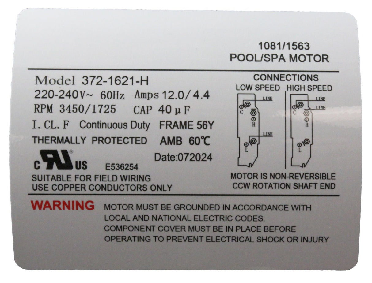 Pump, WW Executive, 4.0hp, 230V, 2-Spd, 56Fr, 2", 8ft Cord : ME-40226-20 - Waterway Plastics - 806105676030 - PartsForSpas.com