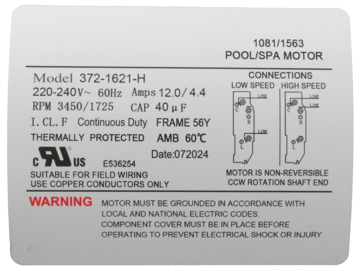 Pump, WW Executive, 4.0hp, 230V, 2-Spd, 56Fr, 2-1/2", 8ft Cord : ME-40226-25