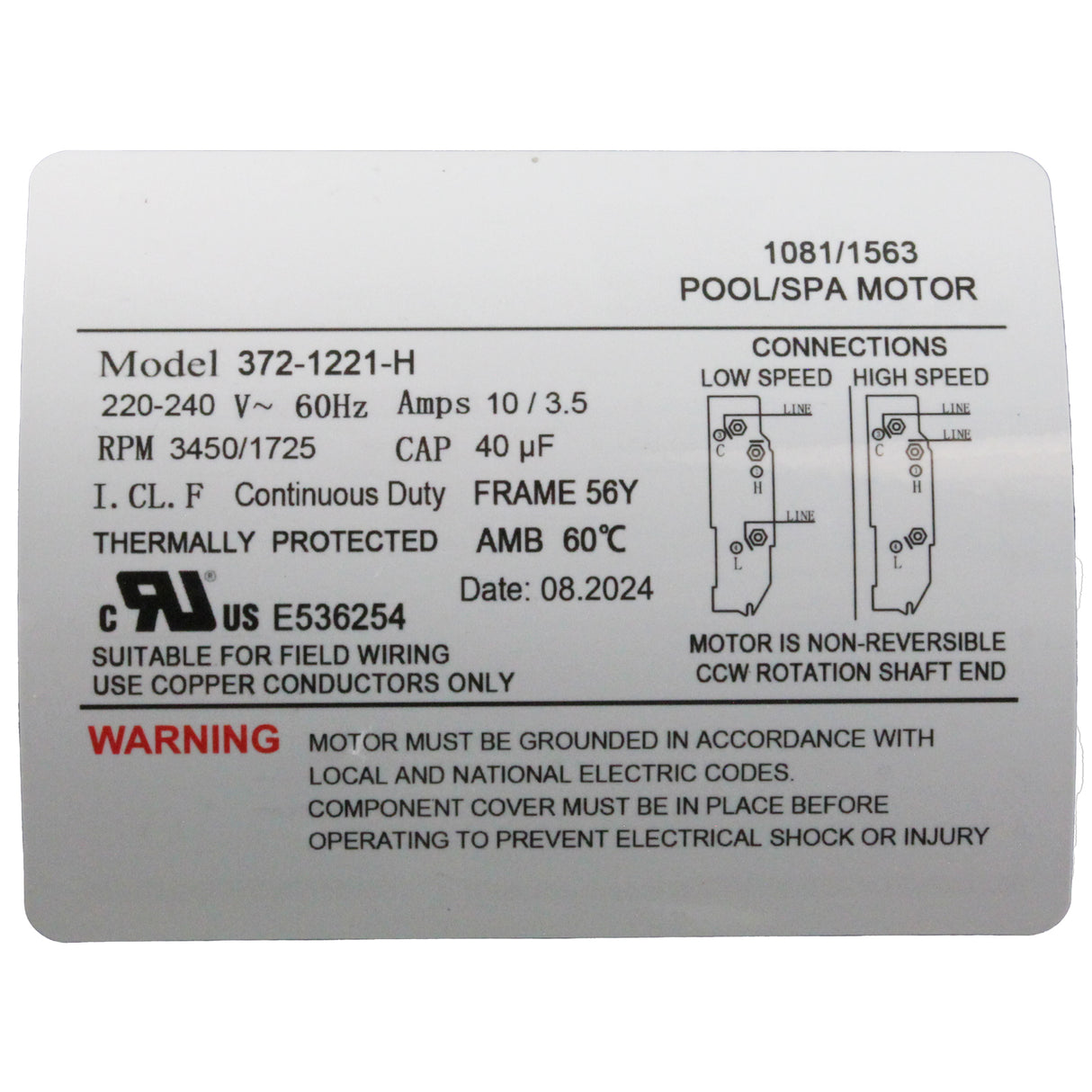 Pump, WW Executive, 3.0hp, 230V, 2-Spd, 56Fr, 2-1/2", 8ft Cord : ME-30226-25