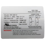 Pump, WW Executive, 3.0hp, 230V, 2-Spd, 56Fr, 2-1/2", 8ft Cord : ME-30226-25
