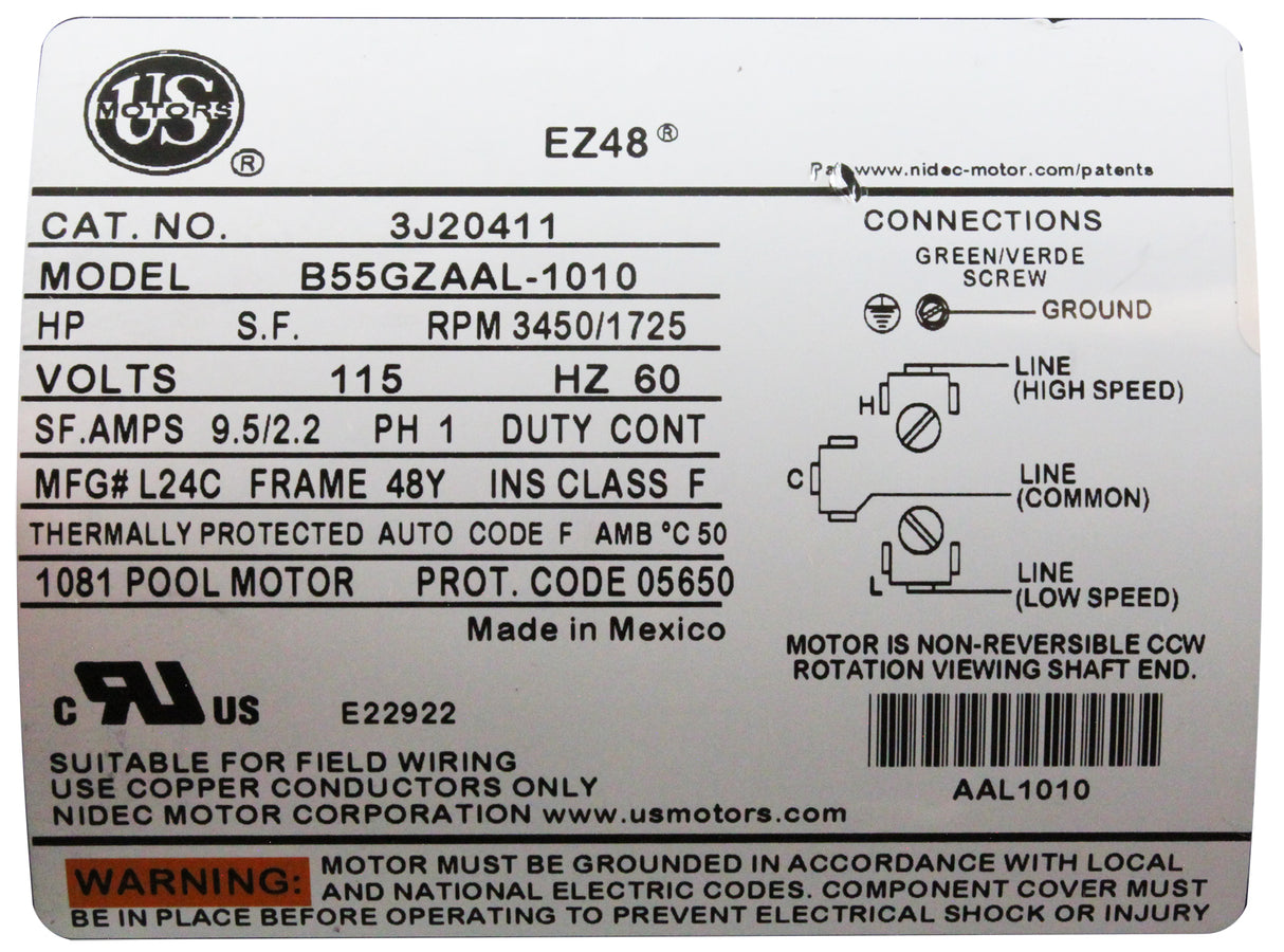 Pump, Waterway Power Defender EX2, 1.5SPL, 115V, 2-Spd, 4ft Cord : PD-110X-1W87