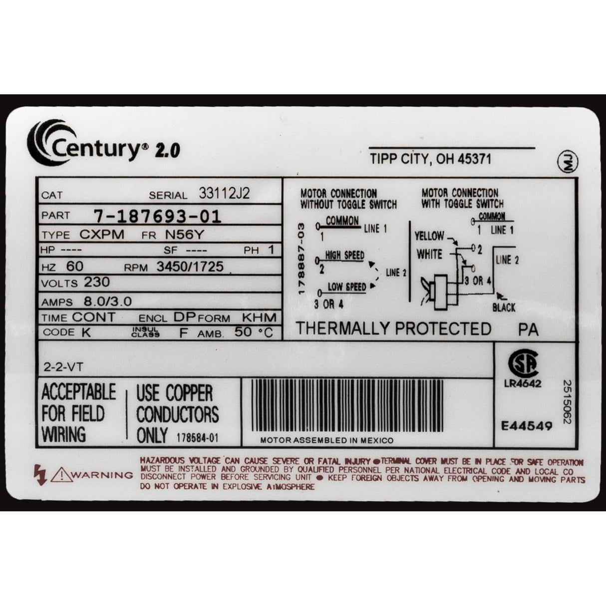Pump, WW Exec, 2.0hp, 230v, 2-Spd, 56fr, 2", OEM : 3720821-1D