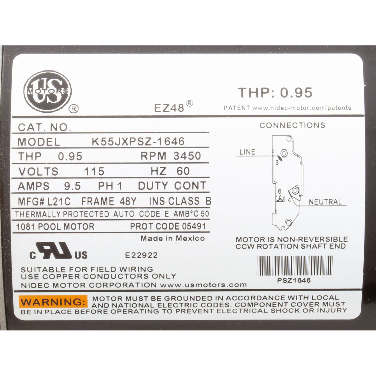 Pump, WW Hi-Flo II, 1.5SPL, 1-Spd, 115v, 6"Trp, 3ft Nema, Vert : SD-10-1-N