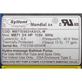 Pump, Syllent, 0.75 Horsepower, 115v, 100% Drain, JJ cord, OEM : MB71E0031AS/ULM - Mundial - MB71E0031AS/ULM - PartsForSpas.com