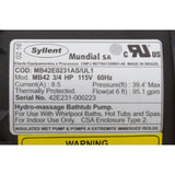 Pump, Syllent, 0.75 Horsepower, 115v, Nema Plug : MB42E0231AS/UL1 - Mundial - MB42E0231AS/UL1 - PartsForSpas.com