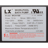 Pump, Bath, LX WCH, 7.0A, 115v, 1.5", w/Air Switch : WCH100 - Lingxiao (LX) Pump - WCH100 - PartsForSpas.com