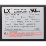 Pump, Bath, LX WCH, 9.0A, 115v, 1.5", w/Air Switch : WCH150 - Lingxiao (LX) Pump - WCH150 - PartsForSpas.com