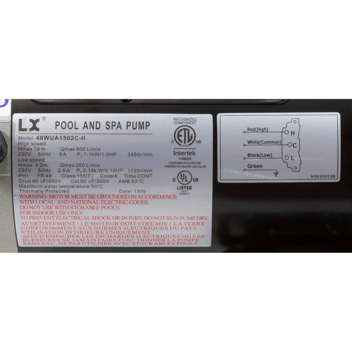 Pump, LX 48WUA, 1.5hp, 230v, 2-Spd, 48Fr, 2" : 48WUA1502C-II - Lingxiao (LX) Pump - 789363010045 - PartsForSpas.com