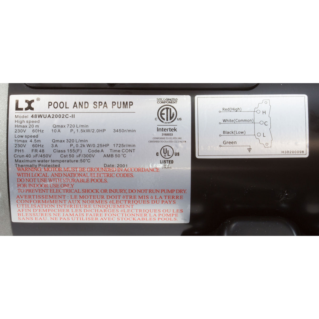 Pump, LX 48WUA, 2.0hp, 230v, 2-Spd, 48Fr, 2" : 48WUA2002C-II - Lingxiao (LX) Pump - 48WUA2002C-II - PartsForSpas.com