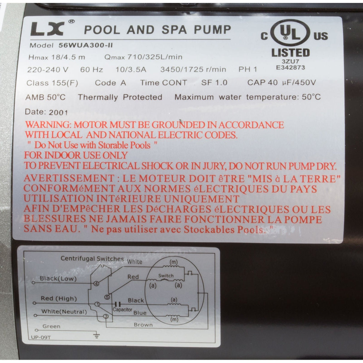Pump, LX 56WUA, 3.0hp, 230v, 2-Spd, 56Fr, 2", SD : 56WUA300-II - Lingxiao (LX) Pump - 56WUA300-II - PartsForSpas.com