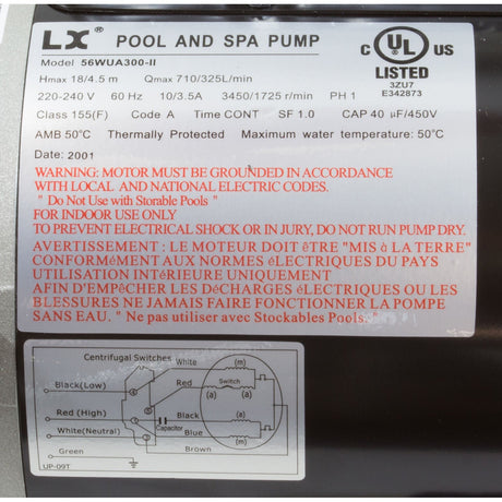 Pump, LX 56WUA, 3.0hp, 230v, 2-Spd, 56Fr, 2", SD : 56WUA300-II - Lingxiao (LX) Pump - 56WUA300-II - PartsForSpas.com