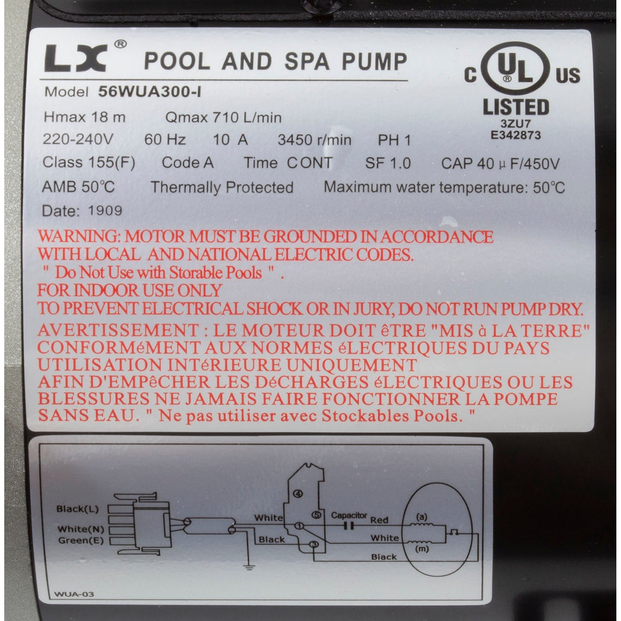 Pump, LX 56WUA, 3.0hp, 230v, 1-Spd, 56Fr, 2", SD : 56WUA300-I - Lingxiao (LX) Pump - 56WUA300-I - PartsForSpas.com