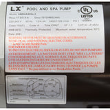 Pump, LX 56WUA, 4.0hp, 230v, 2-Spd, 56Fr, 2.5" x 2.5", SD : 56WUA400A-II - Lingxiao (LX) Pump - 56WUA400A-II - PartsForSpas.com