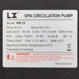 Pump, Circ, LX WE10, 230v, 3450rpm, 0.8A, 3/4"b : WE10 230V - Lingxiao (LX) Pump - WE10 230V - PartsForSpas.com