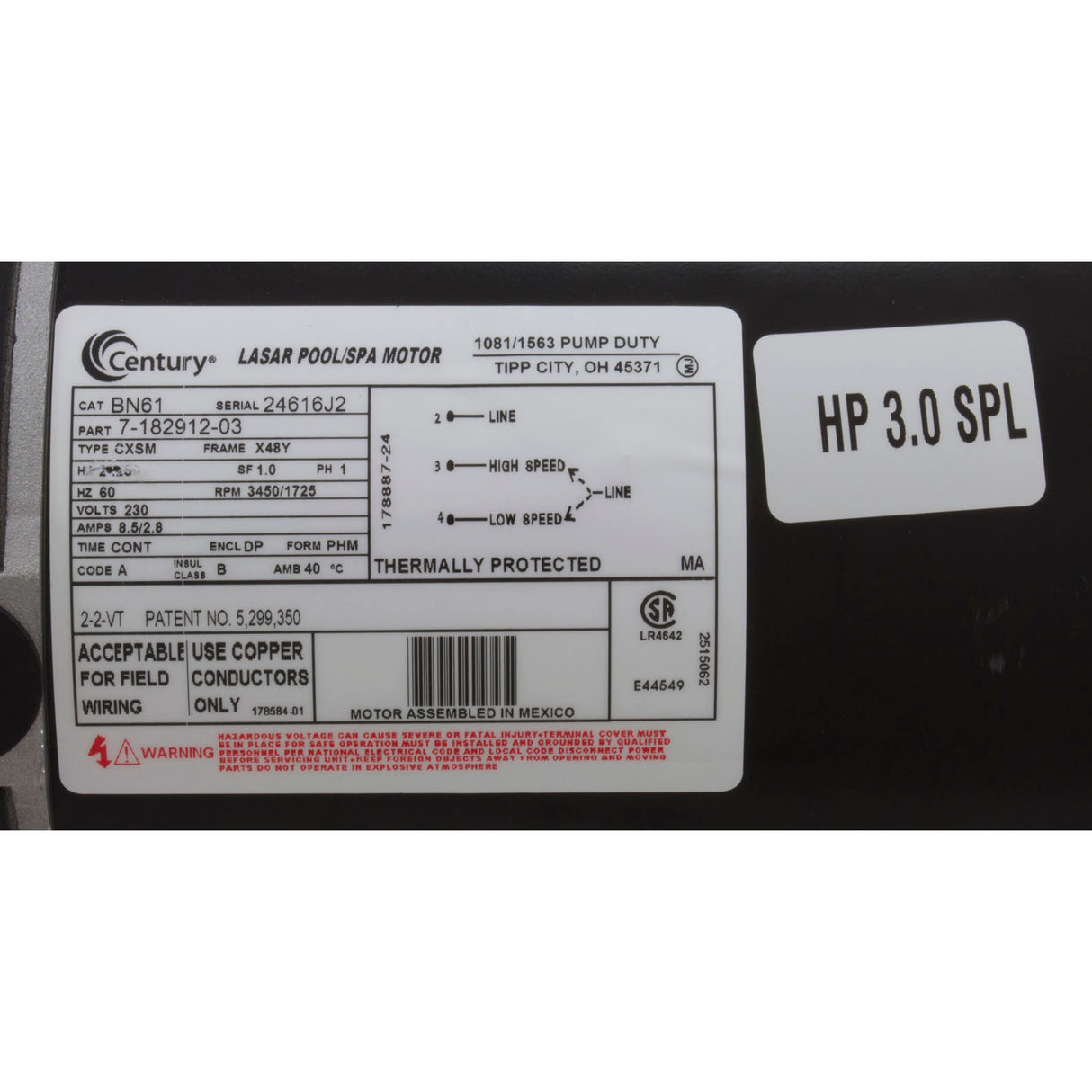 Unassembled Pump Kit, FMHP, 2hp, Century, 230v, 2Spd, 48fr, 1-1/2" : 02120000-1010HZW