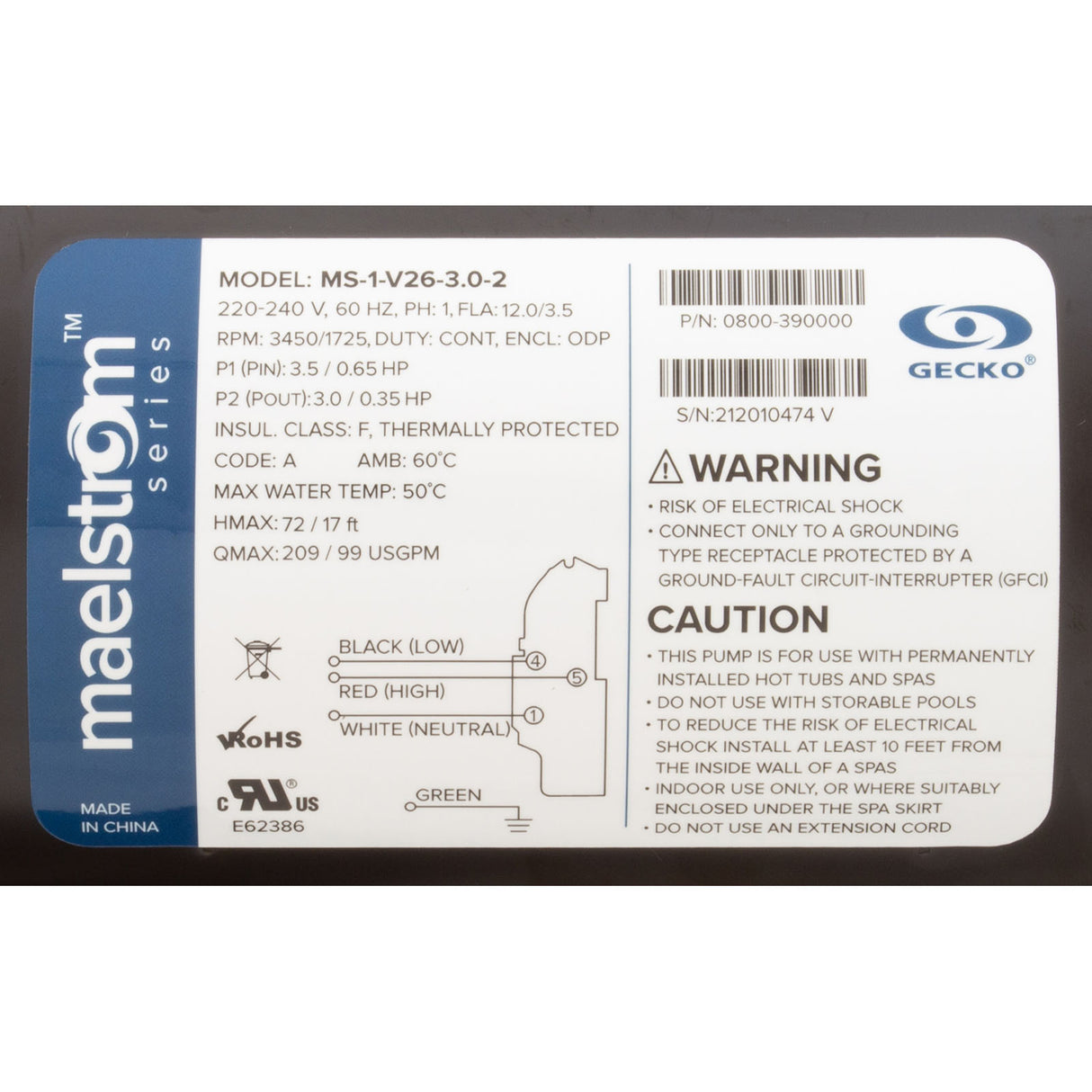 Pump, Aqua Flo Maelstrom, 3.0hp, 230v, 2-Spd, 56fr, 2", OEM : 0800-390000 - Aquaflo/Gecko - 0800-390000 - PartsForSpas.com