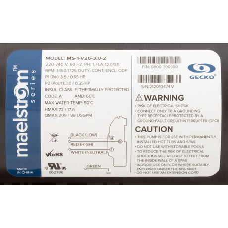 Pump, Aqua Flo Maelstrom, 3.0hp, 230v, 2-Spd, 56fr, 2", OEM : 0800-390000 - Aquaflo/Gecko - 0800-390000 - PartsForSpas.com