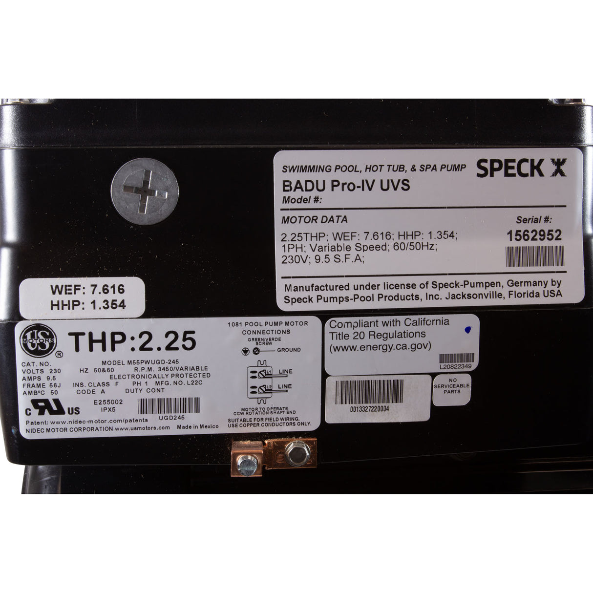 Pump, Speck Badu Pro-IV, 2.25hp, 230v, Var-Spd, IG : IG385-V225T-TUS - Speck Pumps - 84012105939 - PartsForSpas.com