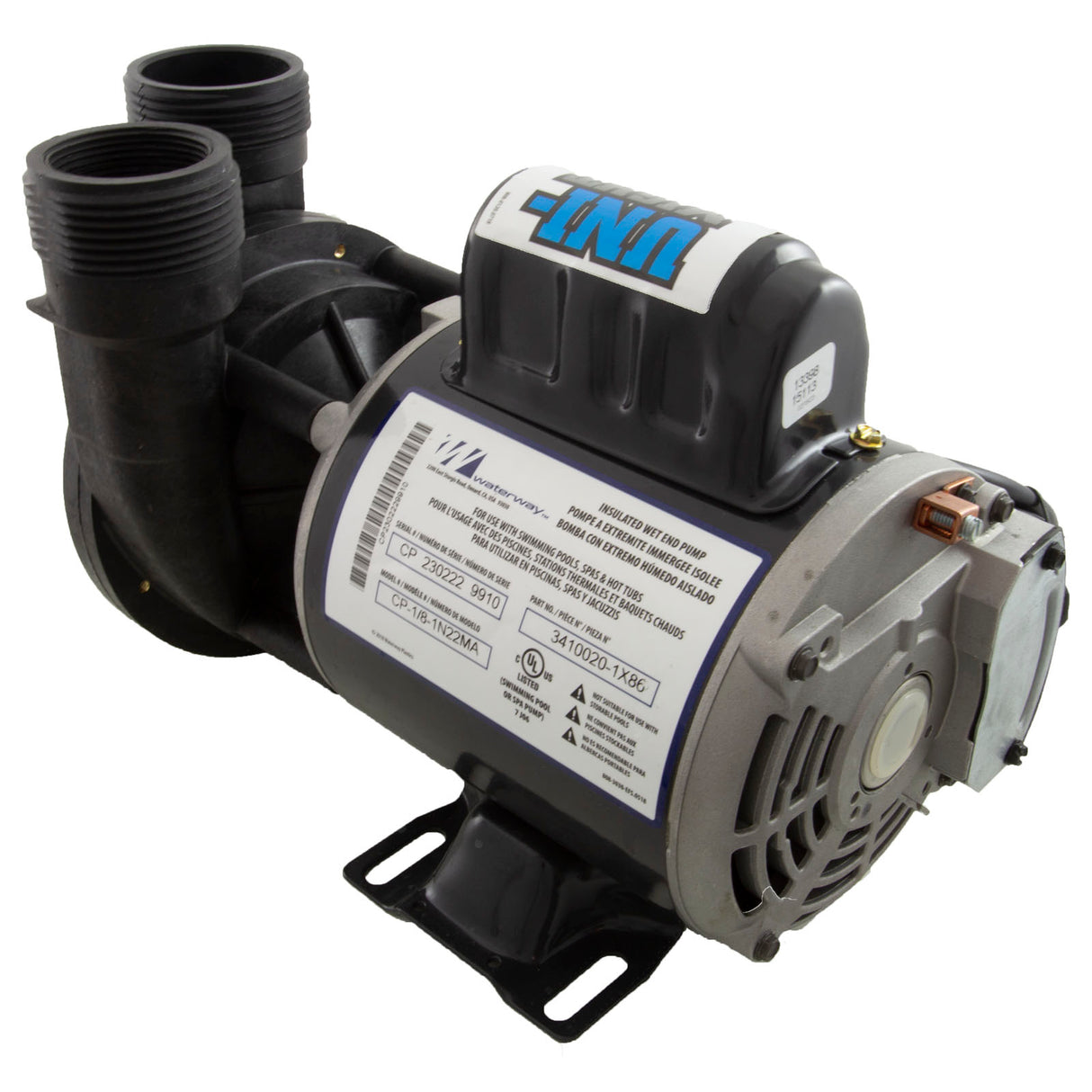 Pump, Circ, Waterway Uni-Might, 1/8hp, 230v, 1-Spd, 48Fr, 50/60Hz : 3410020-1X86 - Waterway Plastics - 806105500274 - PartsForSpas.com