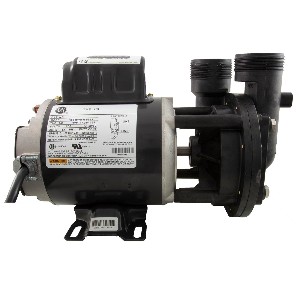 Pump, Circ, Waterway Uni-Might, 1/8hp, 230v, 1-Spd, 48Fr, 50/60Hz : 3410020-1X86 - Waterway Plastics - 806105500274 - PartsForSpas.com
