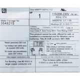 Motor, Pentair WF/SuperFlo, 1.0hp, 115v/208-230v, 1-Spd, TEFC : 354821S