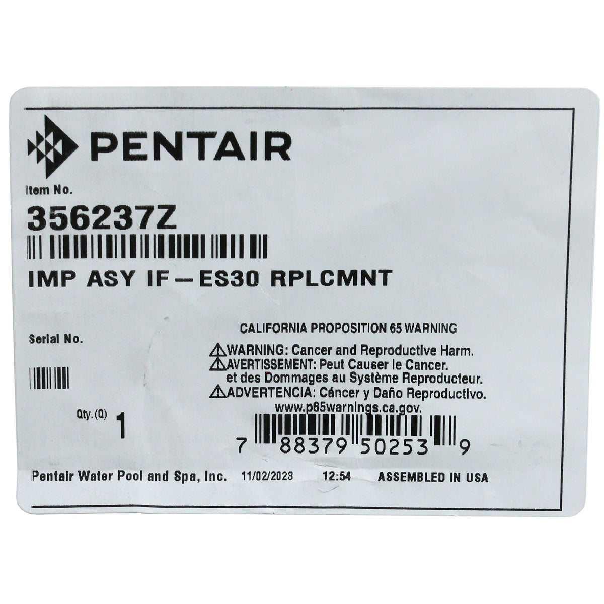 Impeller, Pentair IF VS/VSF/2 VST/IP VS+SVRS, After 10/2020 : 356237Z - Pentair - 7.8838E+11 - PartsForSpas.com