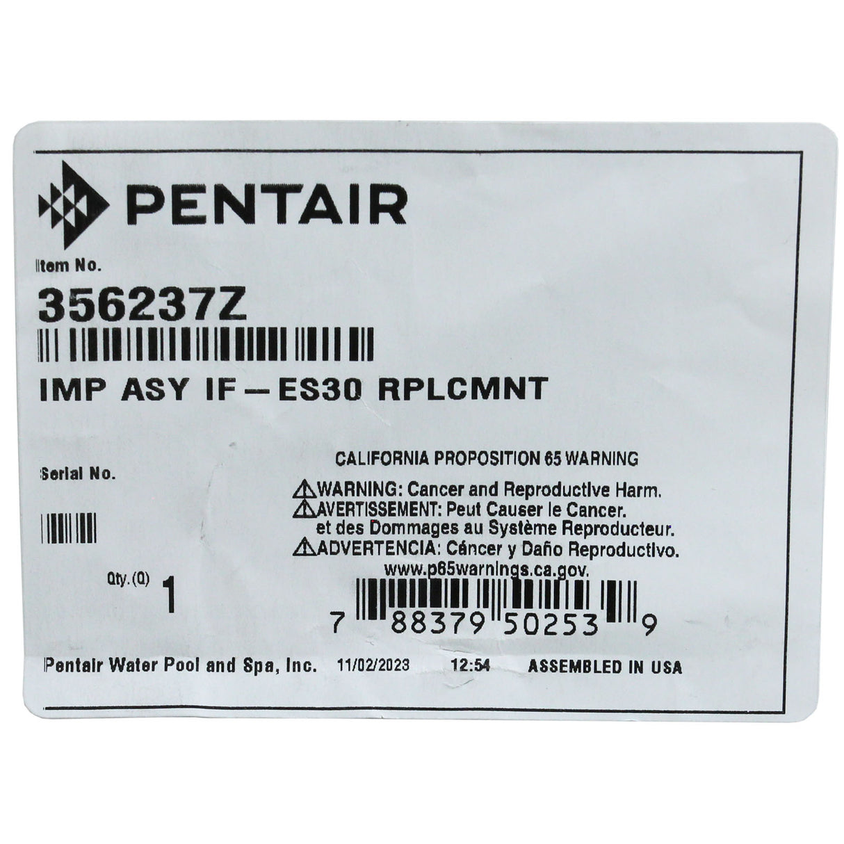 Impeller, Pentair IF VS/VSF/2 VST/IP VS+SVRS, After 10/2020 : 356237Z - Pentair - 788379502539 - PartsForSpas.com