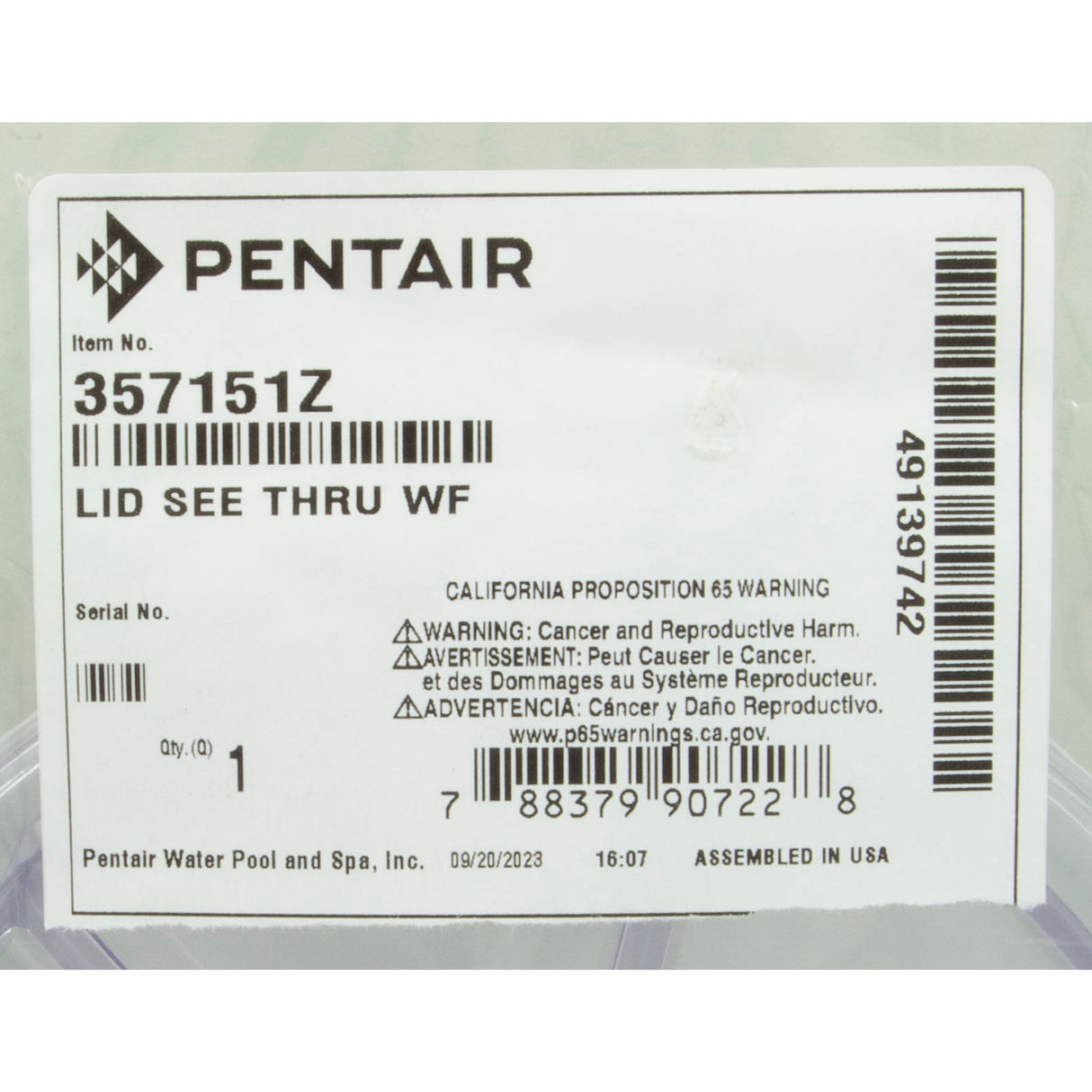 Trap Lid, Pentair WhisperFlo, After 11/98, See Thru : 357151Z - Pentair - 788379911478 - PartsForSpas.com
