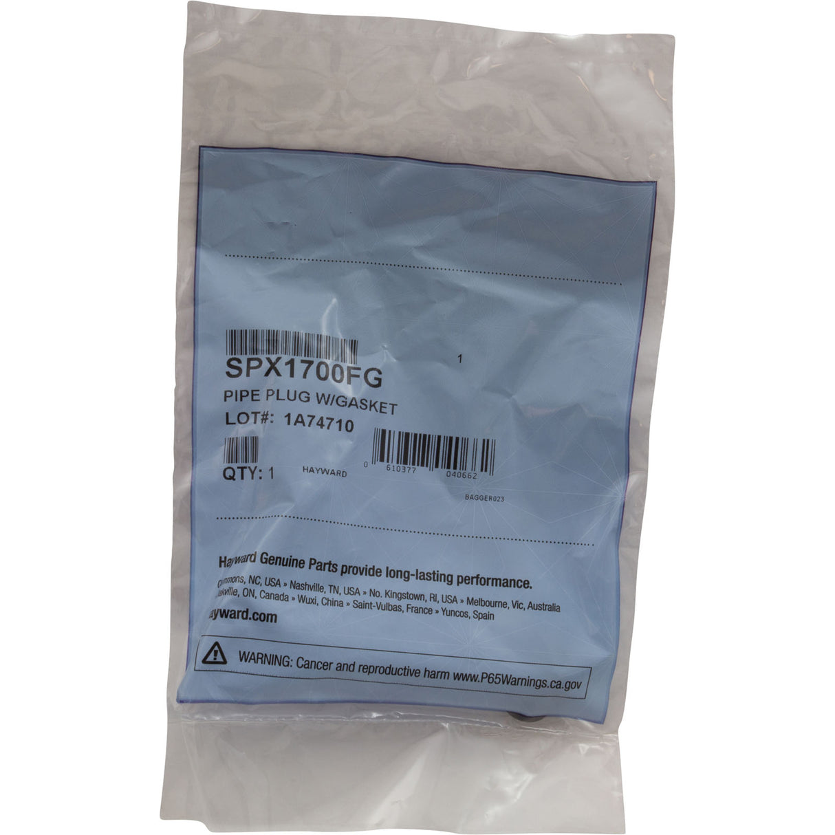 Drain Plug, Hayward Max-Flo/Super Pump, with O-Ring : SPX1700FG - Hayward - 0610377040662 - PartsForSpas.com
