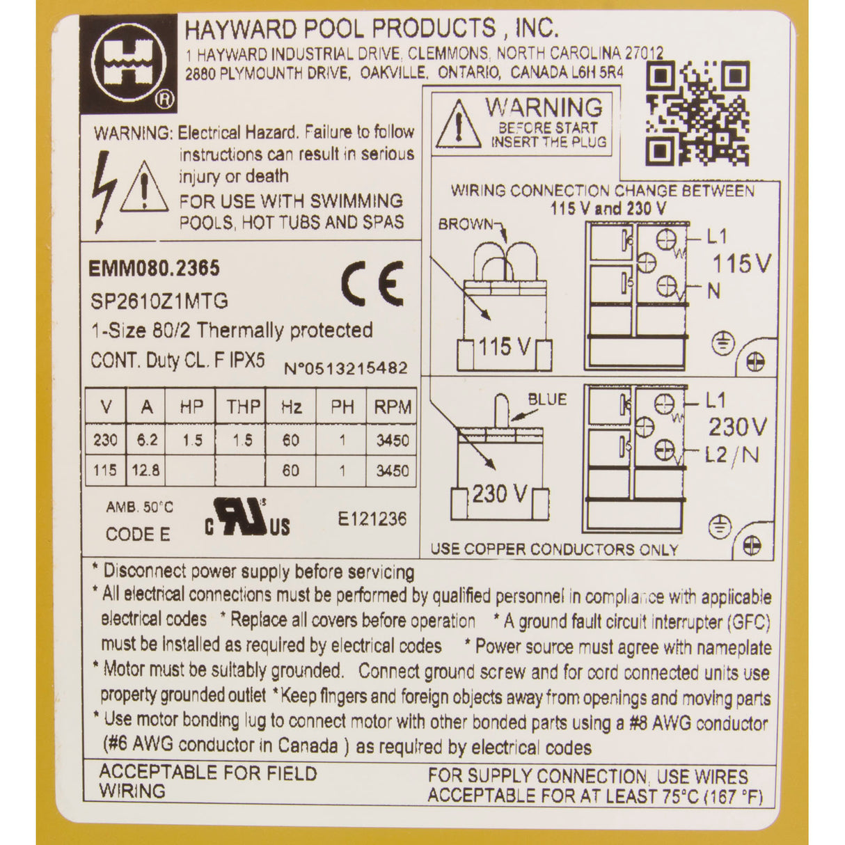 Motor, Hayward Super Pump, 1.5 HP, C FLG, TEFC : SPX2610Z1MTG