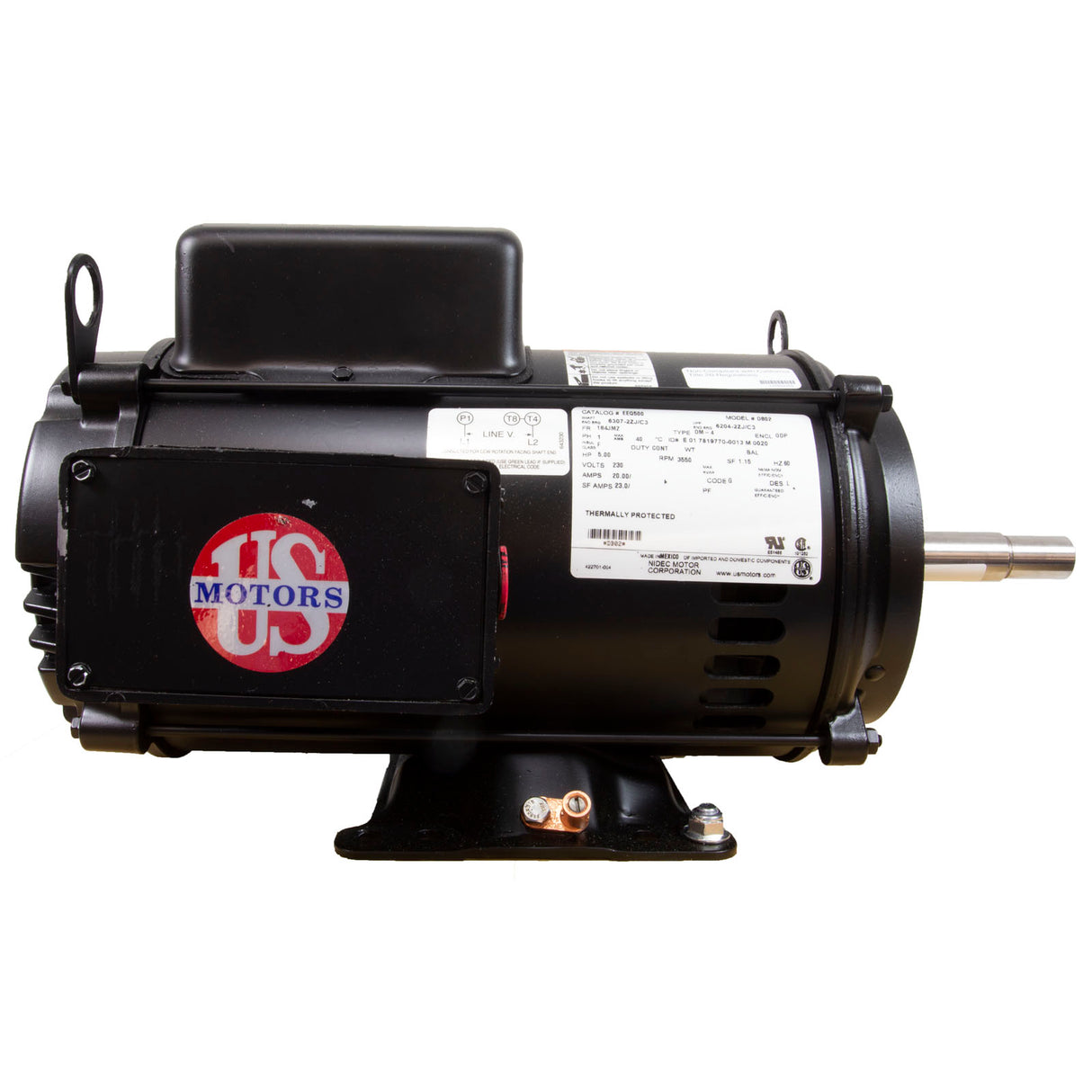 Motor, US Motor, 5.0 Horsepower, 230v, Single Phase : EEQ500 - Nidec Motor Corp/US Motors - 786382097035 - PartsForSpas.com