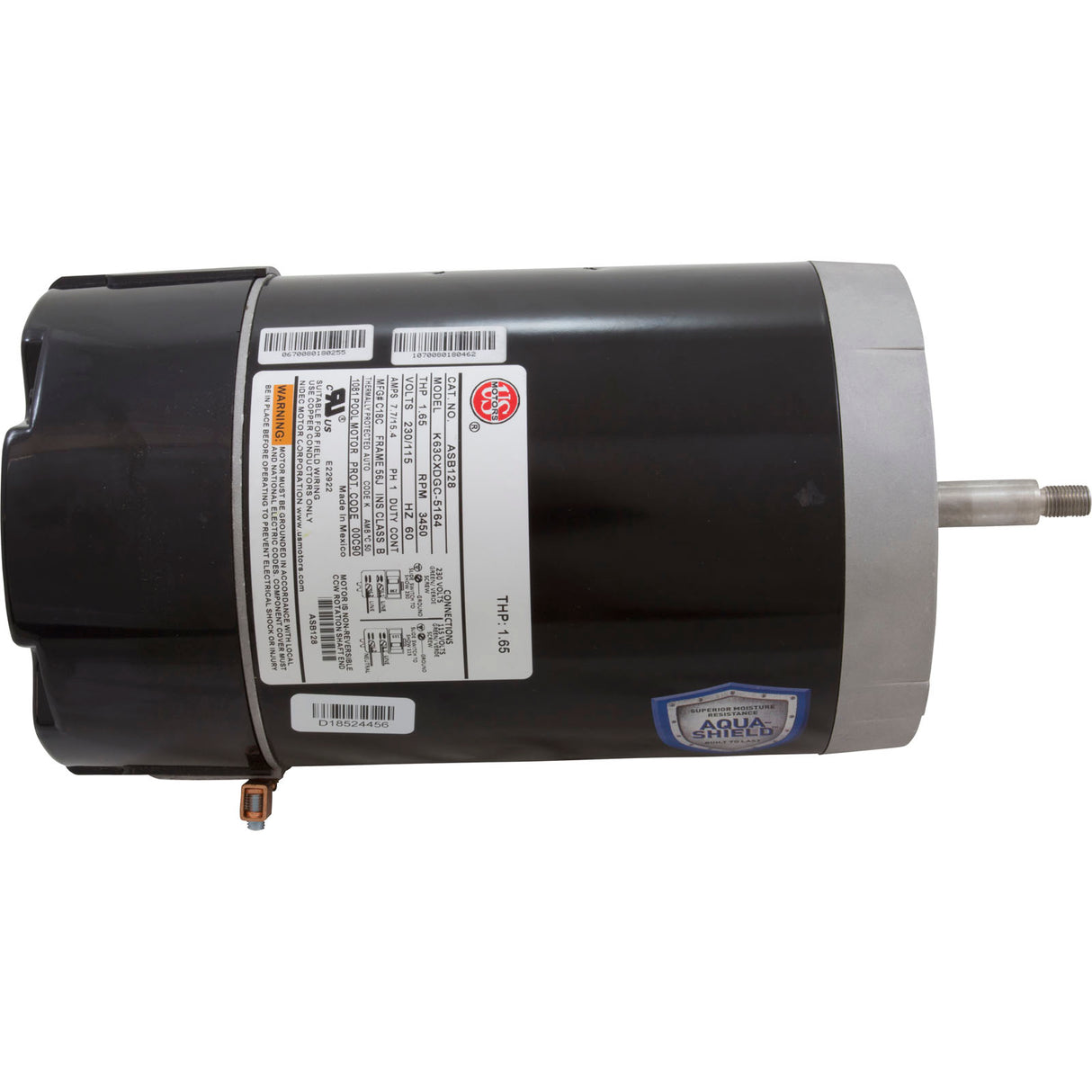 Motor, US Motor, 1.0 Horsepower, Threaded, Fullrate, 115/230 : ASB128