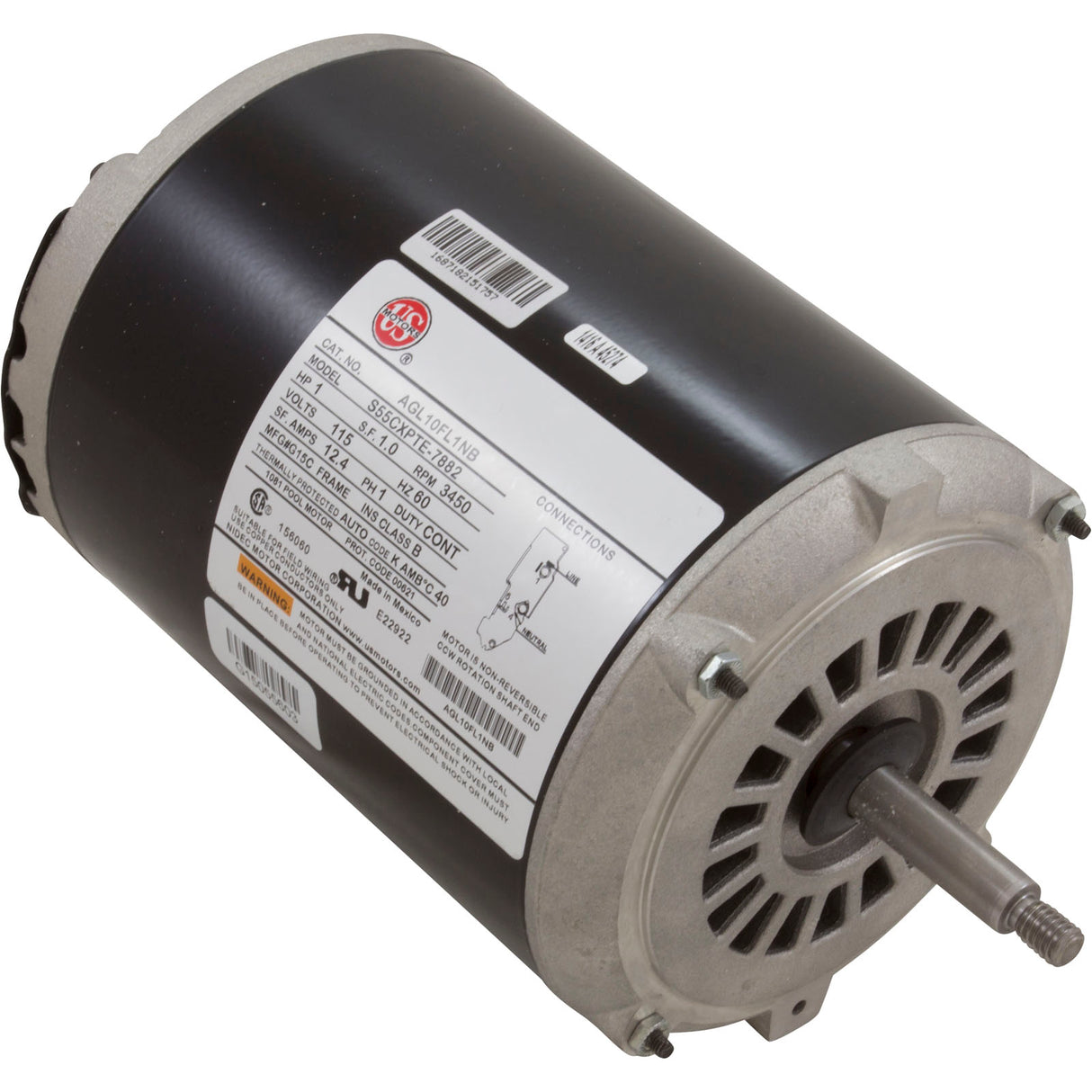 Motor, US Motor, 1.0hp, Thru Bolt, 1-Spd, 115v, 12A, Heat Transfer : AGL10FL1NB