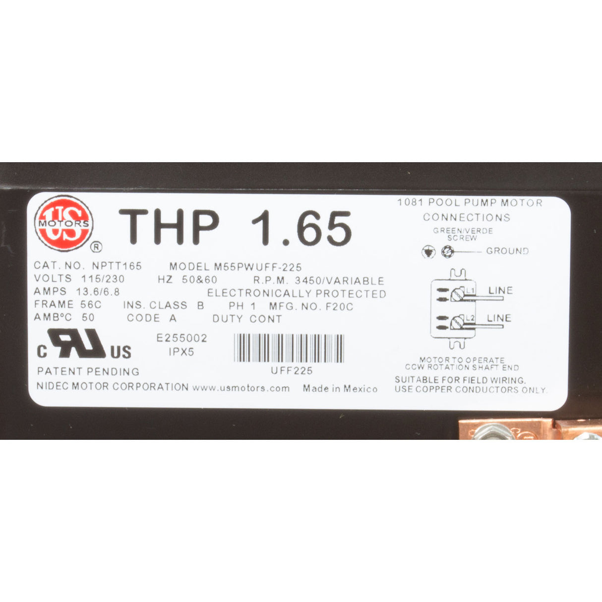 Motor, US Motor Neptune, 1.65thp, C-Face, Var-Spd, 115/230v, 48Y : NPTT165