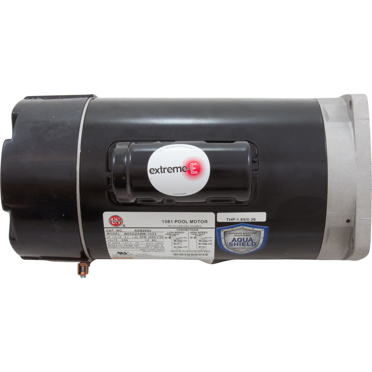 Motor, Nidec/US Motor, 1.0hp, 230v, 2-Spd, 56Yfr, SQFL, Full : ASB2982