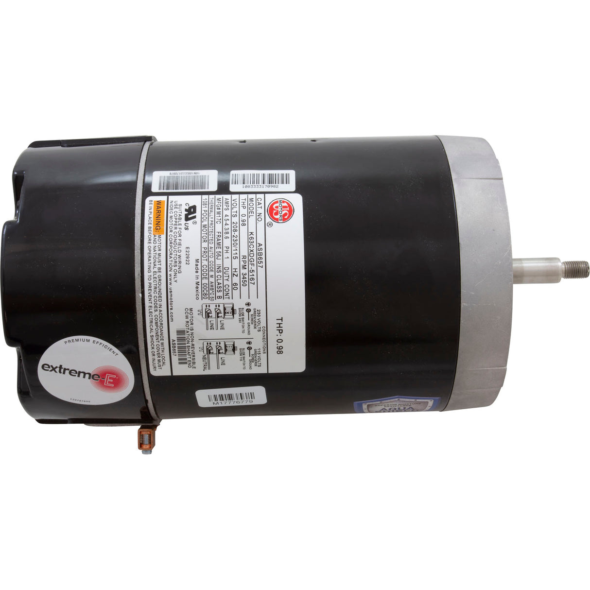 Motor, Nidec/USMtr, 0.5hp, 115/230v, 1Spd, 56Jfr, CFace, Thd, Full : ASB657