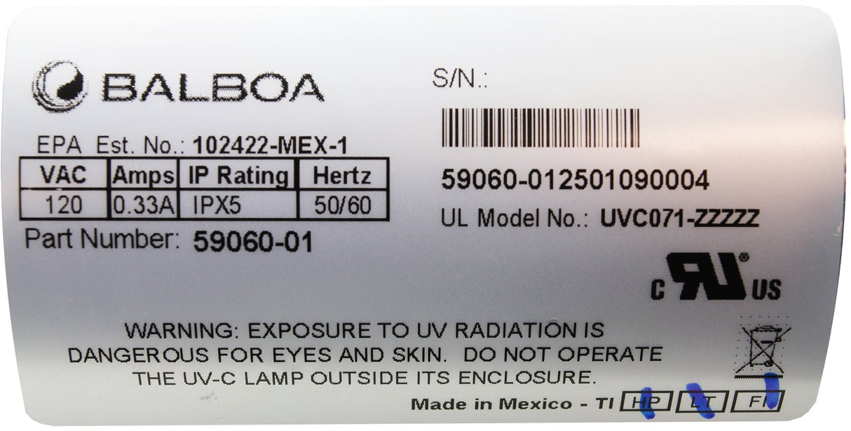 Sanitation System, BWG Wavetec254™, UV, 115v, 7W, 3/4"b : 59060-01 - Balboa Water Group - 59060-01 - PartsForSpas.com