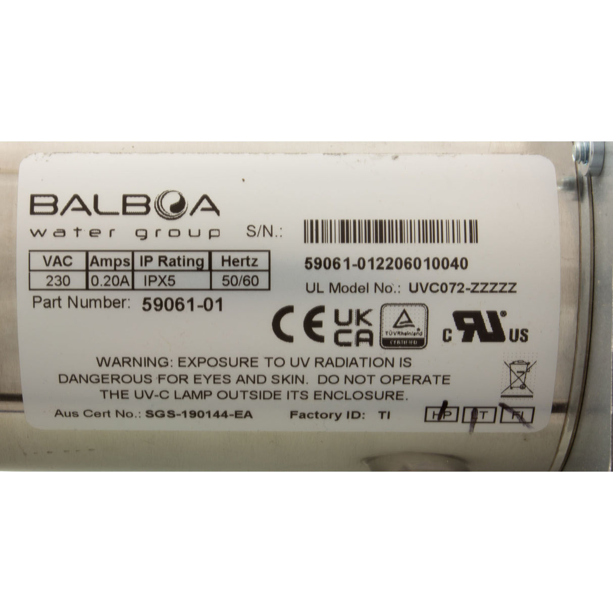 Sanitation System, BWG Wavetec254™, 230v, 7W, 3/4"b : 59061-01 - Balboa Water Group - 59061-01 - PartsForSpas.com