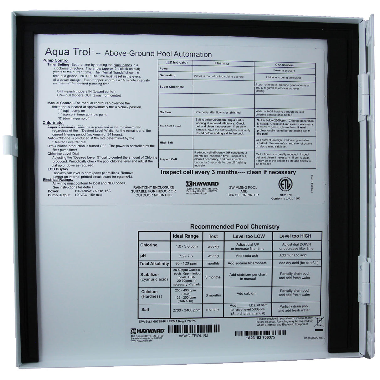 Salt Chlorine Generator, Hayward AquaTrol RJ : W3AQ-TROL-RJ - Hayward - W3AQ-TROL-RJ - PartsForSpas.com