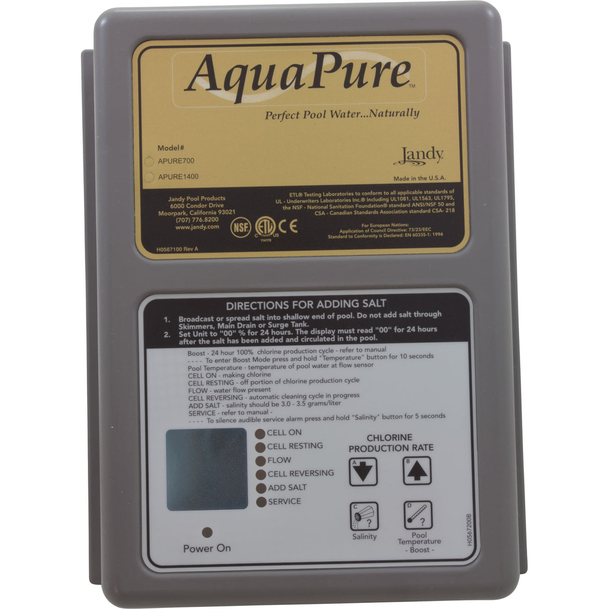 Control Box Cover, Zodiac AquaPure APURE700 : R0403100 - Zodiac - 052337020794 - PartsForSpas.com