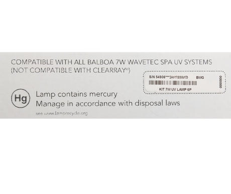 UV Replacement Lamp Kit, 7W, Wavetec/Wavezone : 54906 - Balboa Water Group - 54906 - PartsForSpas.com