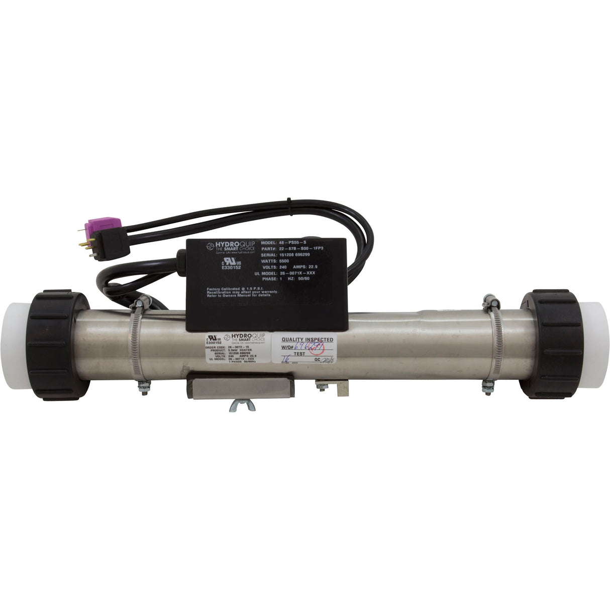 Heater, FloThru, HQ PS Elec, 230v, 5.5kW, w/Short Cord, Slide : 48-PS55-S