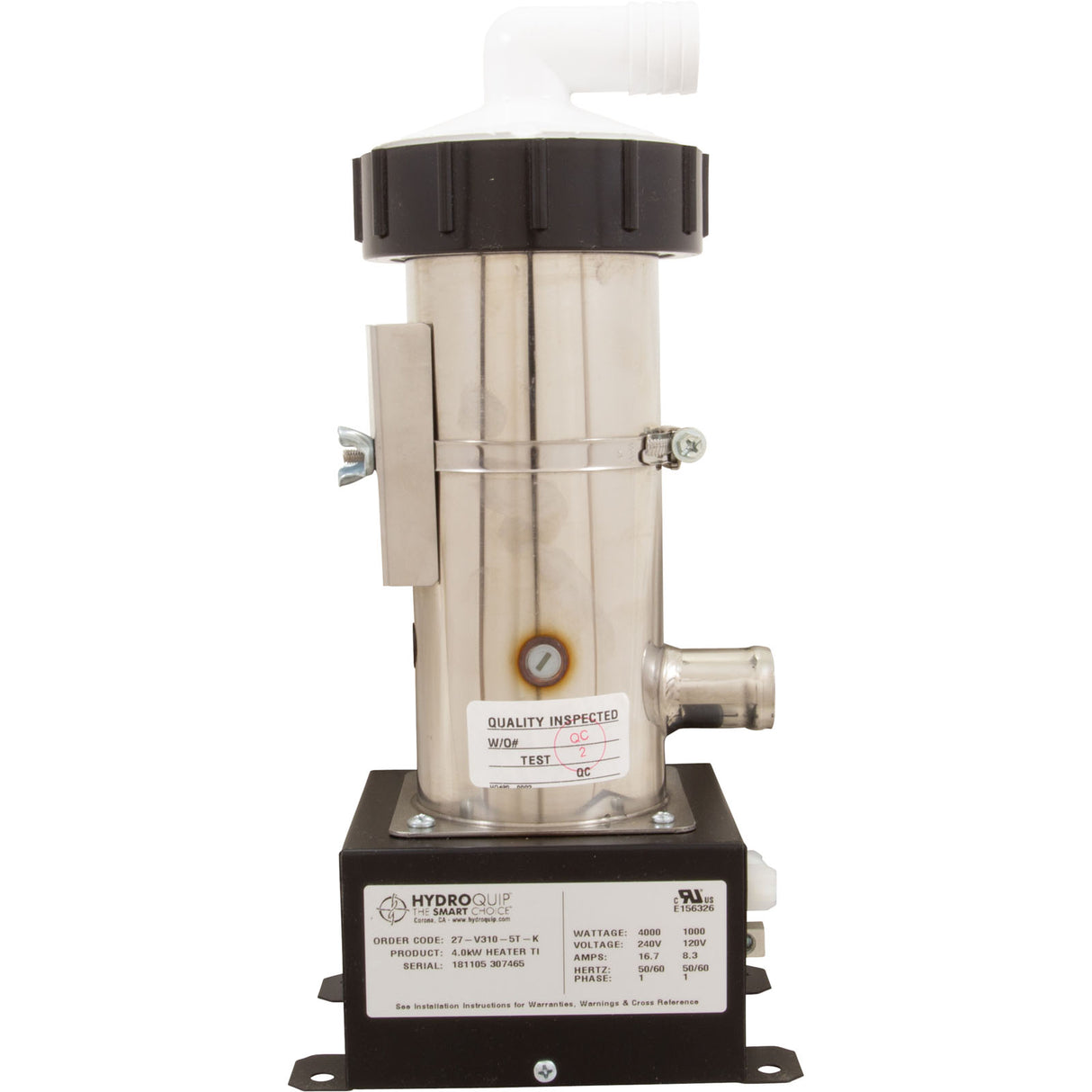 Heater, Vertical Lo-Flo, HQ Universal Rite-Fit, 4.0kW, Refurb : 27-V310-5T-K - HydroQuip - 27-V310-5T-K - PartsForSpas.com