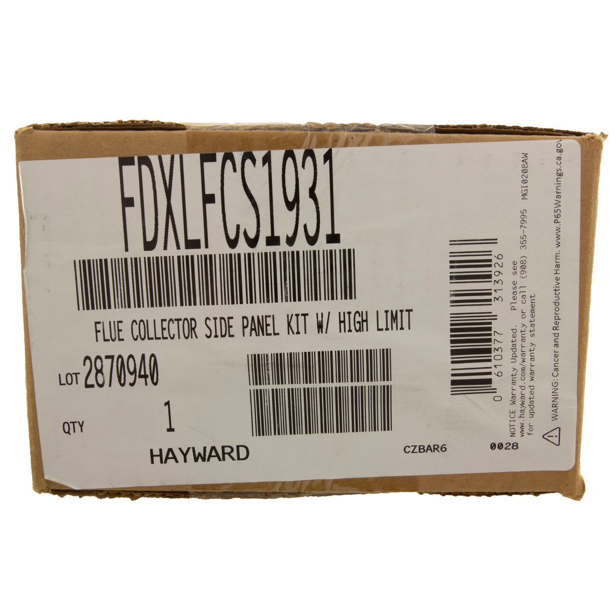 Flue Collector Side Panel, Hayward Universal Low Nox, w/ HL : FDXLFCS1931 - Hayward - 0610377313926 - PartsForSpas.com
