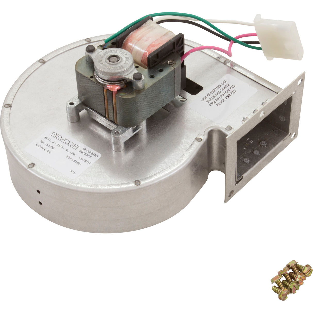 Blower, Raypak R185A/R185B : 008080F - Raypak - 840891002253 - PartsForSpas.com