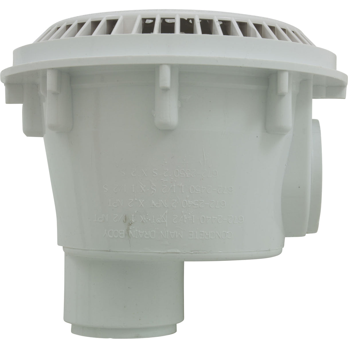 Main Drain, WW Anti Vortex, 8" Round, Gun, 2"s, Side, White : 640-2520 V